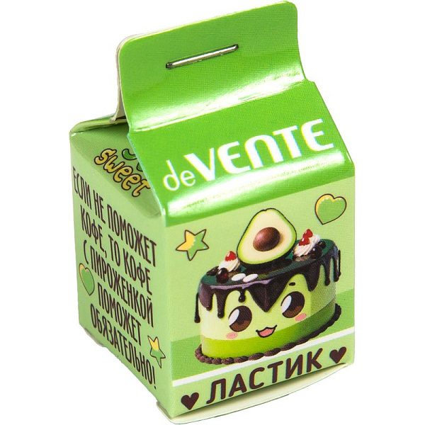 Ластик "deVENTE. So Sweet" синтетический каучук, в форме куба, цветной, с запечаткой оригинального дизайна, 20x20x20 мм, индивидуальная упаковка в виде молочного пакета, с индивидуальной маркировкой