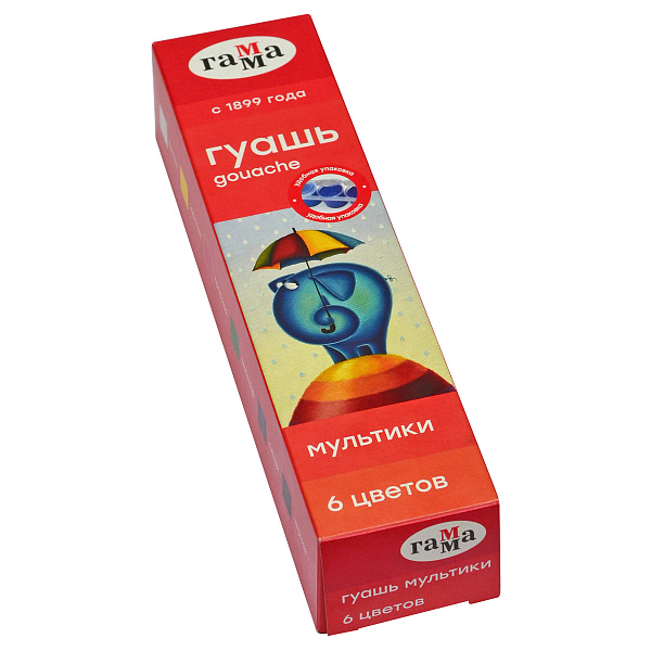 Гуашь 6 цветов по 5 мл. "Мультики" блок-тара