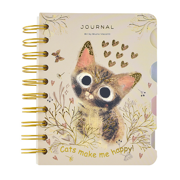 Записная книжка А6 120 л. на гребне "ART JOURNAL" с разделителями "LOVE ME.МИЛЫЙ КОТИК"
