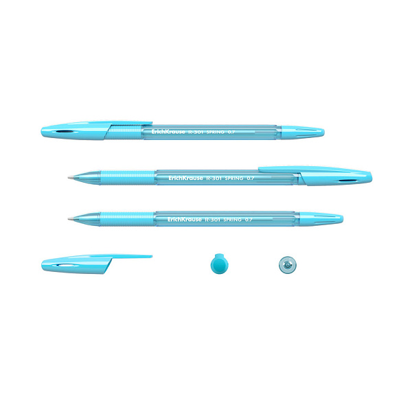 Набор из 4 ручек шариковых ErichKrause R-301 Stick&Grip Spring 0.7, цвет чернил синий (в пакете)