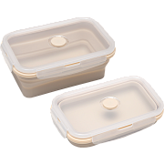 Ланчбокс складной герметичный "deVENTE" бежевый, прямоугольный, 800 мл, 18,5x13x7 см, в сложенном виде высота 3 см, силиконовый, с пластиковой крышкой, с отвестием вентиляции и силиконовой заглушкой, 