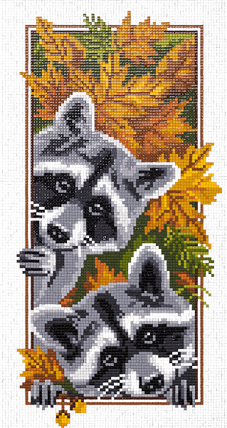 Алмазная мозаика  "ФРЕЯ" "Еноты" 35.5 х 19 см