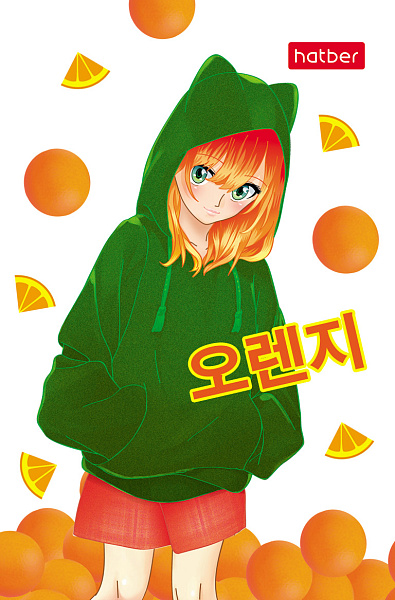 Блокнот А7 48 л. кл. на клею "Девочки-апельсинки" 65х100мм 3-х цв. блок клетка Обл. мел.бумага ламинация 