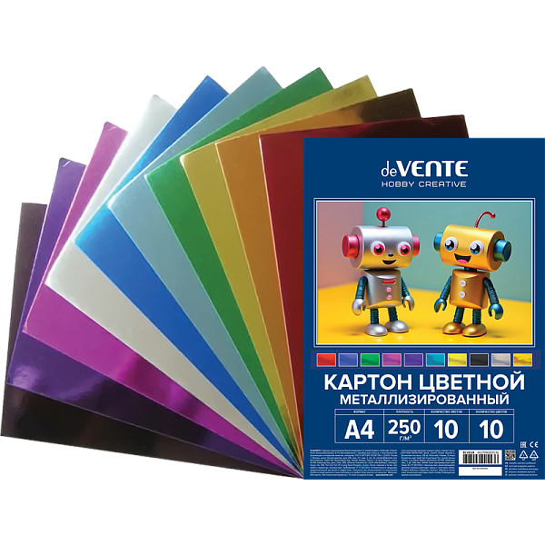 Картон металлизированный А4 10 цв. 10 л. "deVENTE. HOBBY CREATIVE" 250 г/м², пластиковый пакет с европодвесом