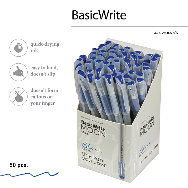 Ручка шариковая 0,5 мм Bruno Visconti "BasicWrite.Moon"  СИНЯЯ