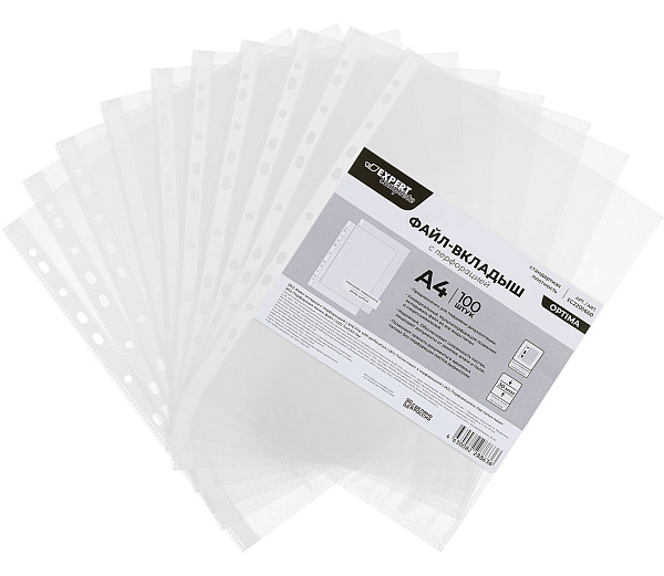 Папка-вкладыш OPTIMA A4 100 шт. 30 мкм глянцевый прозрачный "Expert Complete"