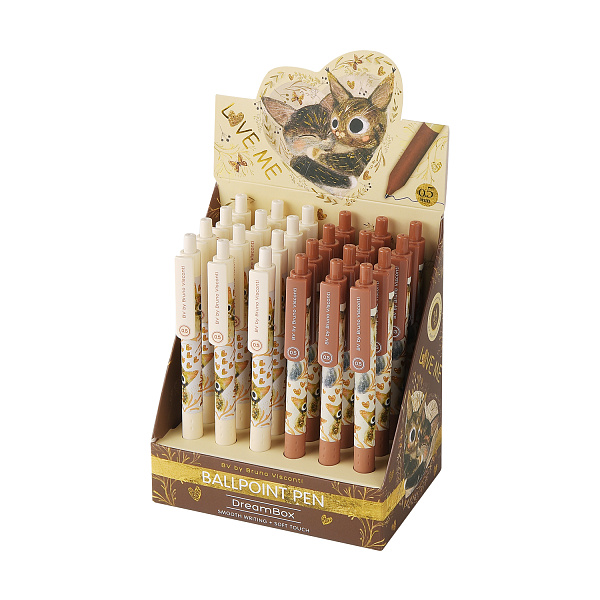 Ручка шариковая автомат. 0,5 мм "LOVE ME.КОТИКИ.СЧАСТЬЕ"  СИНЯЯ С ГРИПОМ 