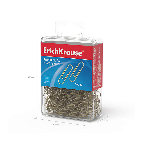 Скрепки 28 мм 200 шт медн. пластик. коробка ErichKrause