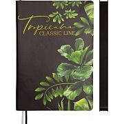 Ежедневник недат А5 "deVENTE. Tropicana" (145 ммx205 мм) 320 стр, черный с вертикальным рисунком листьев, с черным срезом, печать в 2 краски, мягкая обложка из искусственной кожи, цветная печать, тиснение золотой фольгой, черный форзац, перфорация, з