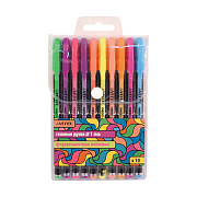 Набор ручек гелевых 10 цветов флуоресцентных неоновых, d=1 мм, "Neon Black", черный корпус с цветными полосами, сменный стержень, в пластиковом блистере