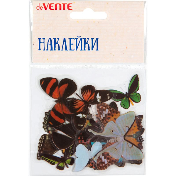 Набор наклеек для творчества "deVENTE. Butterflies" от 6x6 см до 2x4 см, ПВХ, ассорти 20 дизайнов, в пластиковом пакете с блистерным подвесом,