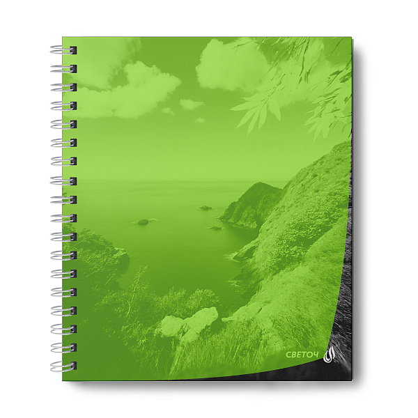 Тетрадь 48 л. кл. на гребне пластик. обложка "Тайны природы, лайм" ч/б запечат. титульн.лист, 180 мкм., A5 65 г/кв.м , белизна 100% 01546 "Светоч"