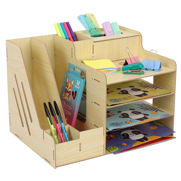 Органайзер для канцелярских принадлежностей "deVENTE. Mega" настол., 37x28,1x27 см, МДФ, цвет и фактура березы, без наполнения, в картонной коробке