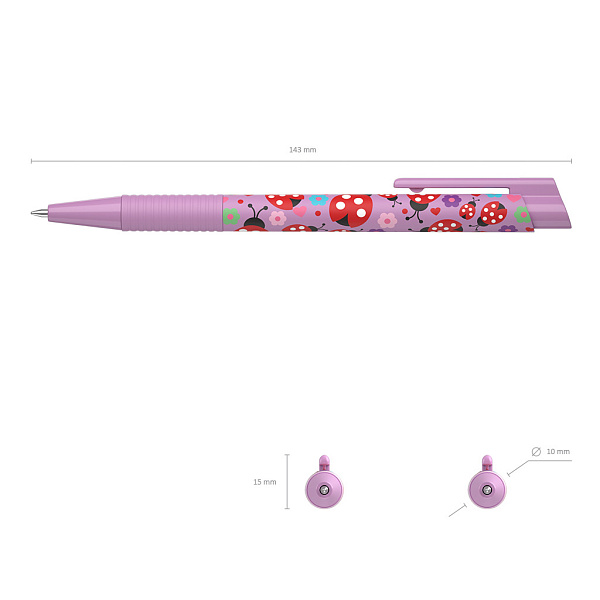 Ручка шариковая автомат. ErichKrause ColorTouch Matic&Grip Ladybug 0.7, СИНЯЯ (в тубусе по 24 шт.)