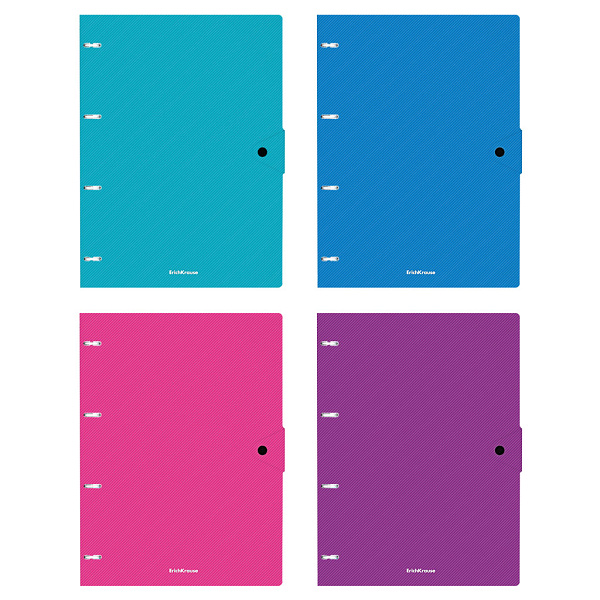 Тетрадь А4 80 л. кл. с пластиковой обложкой на кольцах ErichKrause® Glance Vivid, на кнопке ассорти