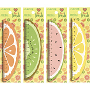 Линейка "deVENTE. Fruits" фигурная деревянная крашенная с рисунком, шкала 15 см (общая длина линейки 16 см) в блистерной упаковке, ассорти