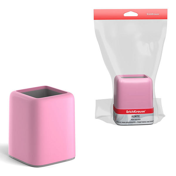 Подставка пластиковая для пишущих принадлежностей ErichKrause® Forte, Pastel, розовый с серой вставкой