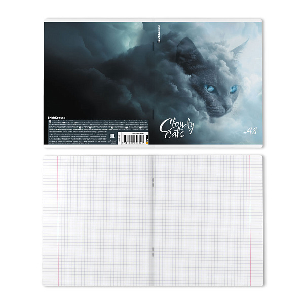 Тетрадь 48 листов в клетку "Cloudy Cats", матовая ламинация  ErichKrause  _MIX-PACK