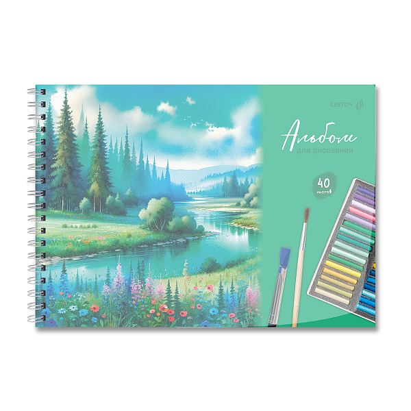 Альбом д/рис. 40 л. на гребне "Светоч" "Волшебные моменты" с пластик. обложкой 180 мкм., 01542, цветной титул лист 100 г/м2 A4 29 х 20.5 см 40 л.