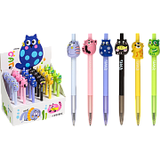 Ручка шариковая автомат. 0,7 мм deVENTE. Cat СИНЯЯ  с декор. элементом,чернила на масл основе инд. марк. 6 дизайнов 