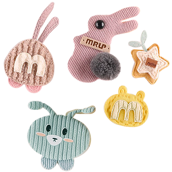 Декоративные украшения "deVENTE. Bunny" тканевые, от 36x33 мм до 76x45 мм, 5 шт, ассорти дизайнов, в пластиковом пакете с блистерным подвесом
