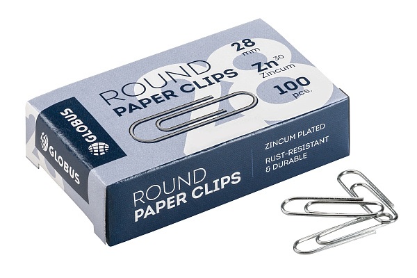 Скрепки 28 мм 100 шт оцинкованные Глобус