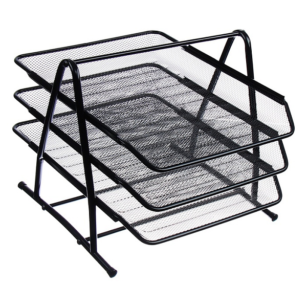 Лоток горизонтальный для бумаг INDEX, 3 отделения, сетка, металл, 350*278*290, черный