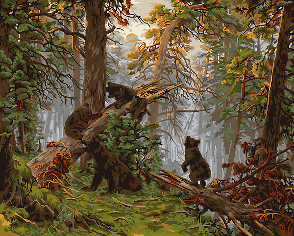 Картина по номерам 40*50 По мотивам картины Шишкина И. И. «Утро в сосновом лесу». 1889. Фрагмент "ФРЕЯ"