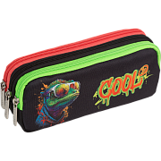Пенал "deVENTE. Cool Lizard" 21x8,5x5,5 см, прямоугольный для 60 предметов, плотный износостойкий полиэстер с водоотталкивающей пропиткой, 3 отделения на молнии, с молниями 3-х цветов