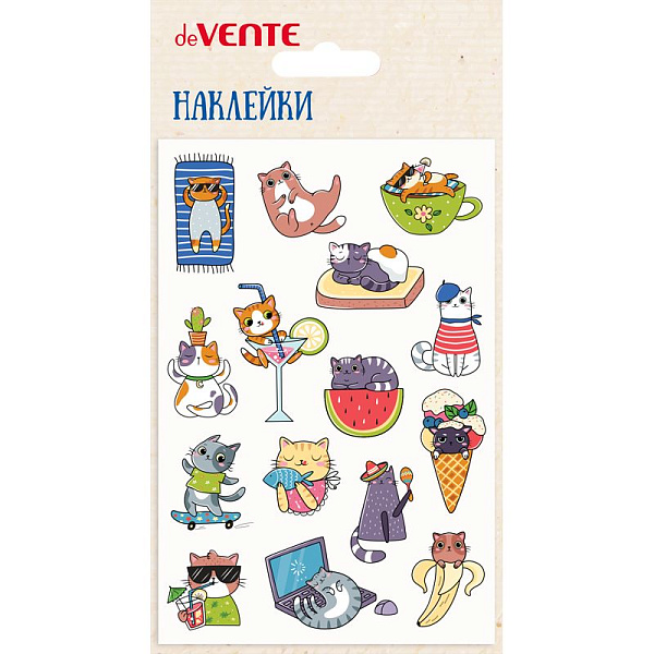 Наклейки мягкие "deVENTE. Cat's daily" размер карточки 10x15 см, puff, объемные, многоразовые, в пластиковом пакете с блистерным подвесом