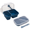 Ланчбокс складной герметичный "deVENTE" темно-синий, прямоугольный с 2-мя отдел. 1000 мл, 21,5x15x7,5 см, в сложенном виде высота 4 см, силиконовый, с пластиковой крышкой, с пластиковой вилкой-ложкой в комплекте,