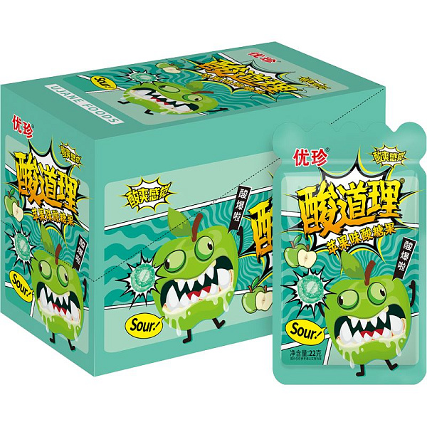 Леденцы кислые Sour Candy 22 г, в пластиковом пакете с подвесом, яблоко