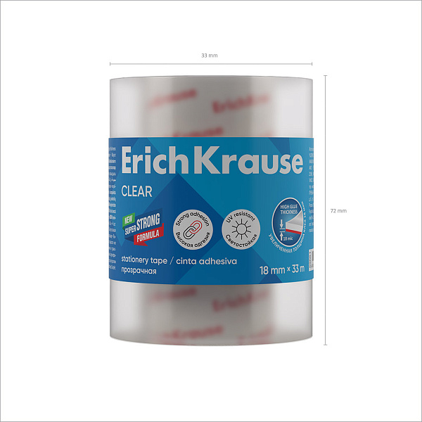 Набор из 4 клейких лент ErichKrause Clear, 18ммх33м, прозрачный (в пленке)