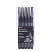 Набор черных линеров  Hatber Noir/Нуар -Terra Colora- 01./0.3/0.5/0.7mm/Brush 5шт в прозрачном ПВХ-боксе