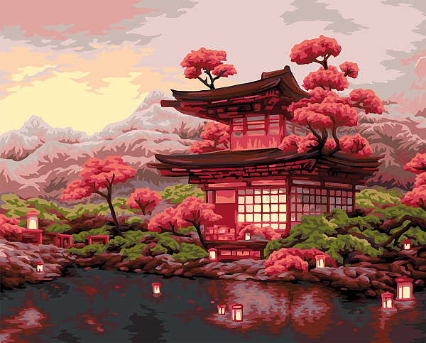 Картина по номерам 50*40 со светодиодами "День цветения сакуры" "ФРЕЯ"