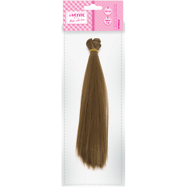 Волосы искусственные для кукол "deVENTE. DIY" прямые, длина 25 см, тресса 1 м, русые, в пластиковом пакете с блистерным подвесом