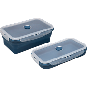 Ланчбокс складной герметичный "deVENTE" темно-синий, прямоугольный, 1200 мл, 21,5x14x8 см, в сложенном виде высота 3,5 см, силиконовый, с пластиковой крышкой, с отвестием вентиляции и силиконовой заглушкой,