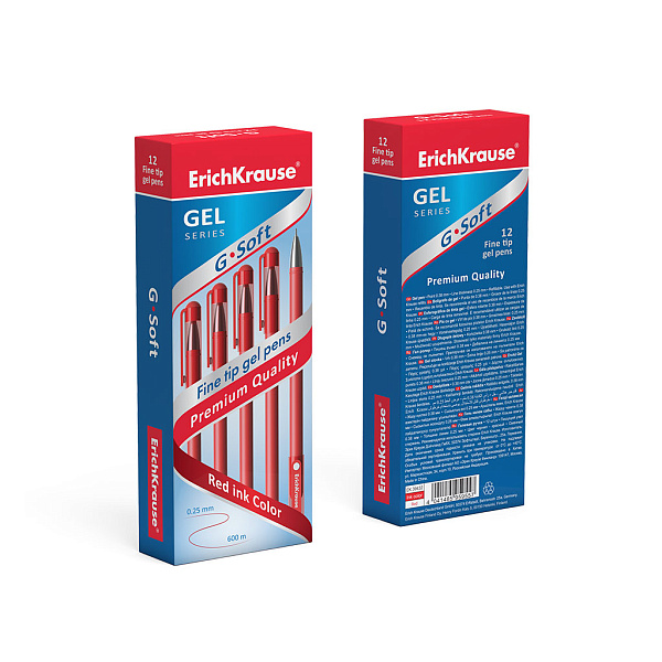 Ручка гелевая 0,38 мм ErichKrause G-Soft, КРАСНАЯ,с мягким покрытием корпуса