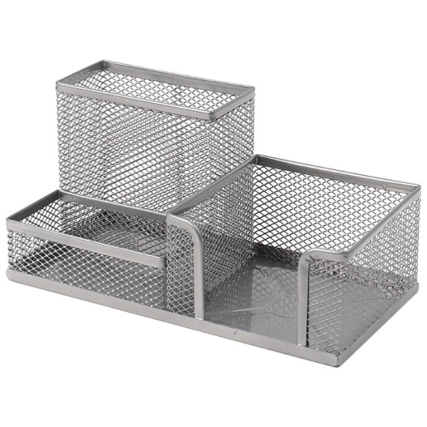 Подставка для канцелярских принадлежностей INDEX, 3 отделения, сетка, металл, 200*100*100, серая