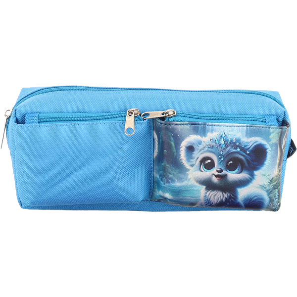 Пенал "deVENTE. Cute Leopard" 21x8,5x6 см, плотный износостойкий полиэстер с водоотталкивающей пропиткой со вставкой из иск кожи, отделение на молнии, прямоугольный для 50 предметов, 2 наружных объемных кармана на молнии, синий