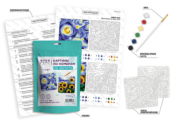 Картина по номерам (на магните) 9 х 9 см "Вдохновение Ван Гога" "ФРЕЯ"