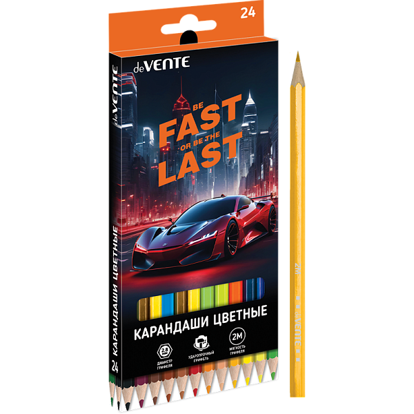 Карандаши 24 цв. "deVENTE. Fast Or Last" 2М, диаметр грифеля 2,8 мм, шестигранные, в картонной коробке
