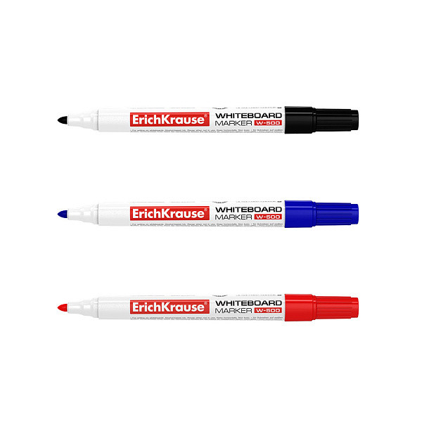 Набор из 3 маркеров для досок с губкой ErichKrause W-500, цвет чернил: черный, синий, красный 