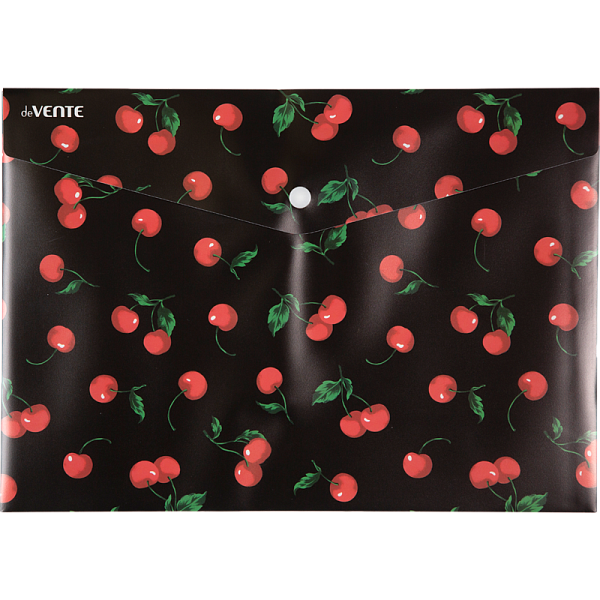 Папка-конверт на кнопке "deVENTE. Very Cherry" A4 (330x235 мм) 180 мкм, непрозрачная с рисунком, фактура песок, индивидуальная маркировка