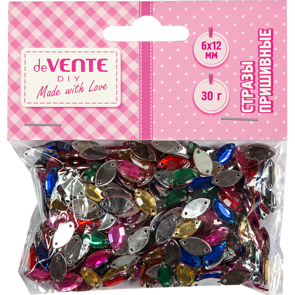 Стразы пришивные "deVENTE. Лодочка"акриловые, 6x12 мм, 30 г, цвет ассорти в пластиковом пакете с блистерным подвесом