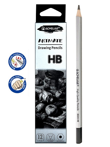 Карандаш ч/г HB ACMELIAE шестигранный, корпус серебряный