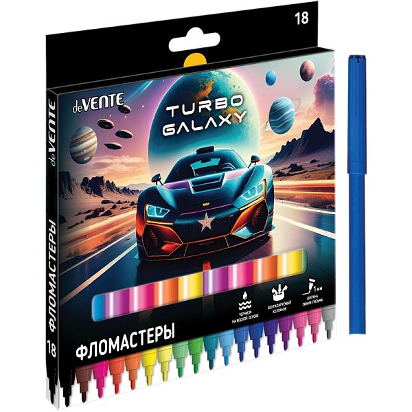 Фломастеры 18 цв. "deVENTE. Turbo Galaxy" с вентилируемым колпачком, в картонной коробке с подвесом