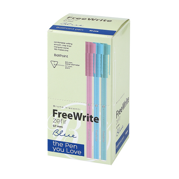 Ручка шариковая 0,7 мм "FreeWrite Zefir" СИНЯЯ (3 цвета)