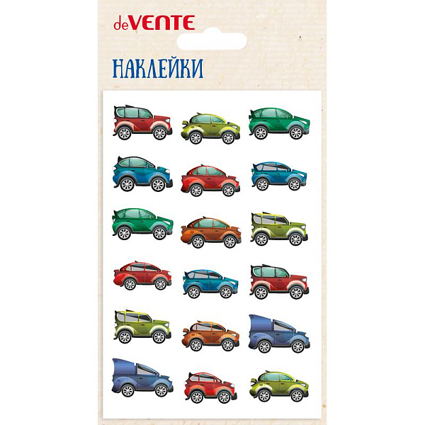 Наклейки мягкие "deVENTE. Машинки" размер карточки 10x15 см, puff, объемные, многоразовые, в пластиковом пакете с блистерным подвесом