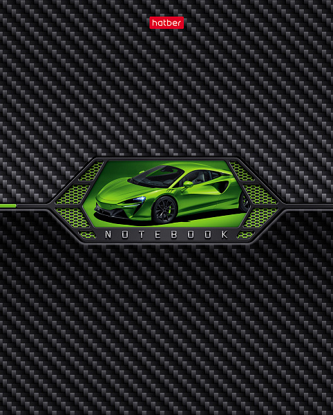 Тетрадь 48 листов в клетку "Автокарбон" 60-65г/кв.м на скобе Обл. мел.картон выб лак 5 диз.в блоке скругл.углы